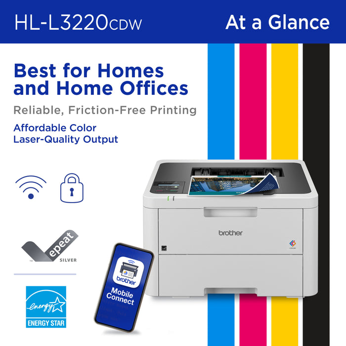 Brother HL-L3220CDW Wireless Color Laser Printer - Fast & Reliable – Digital Color Laser | Brother
