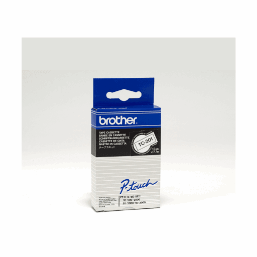 Brother TC201 Black on White 12 mm Tape for P-touch, 7.7 m – Non Moving | Brother