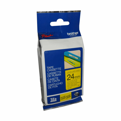 Brother Genuine TZe651 Black on Yellow Laminated Tape for P-touch Label Makers, 24 mm wide x 8 m long – PTouch | Brother