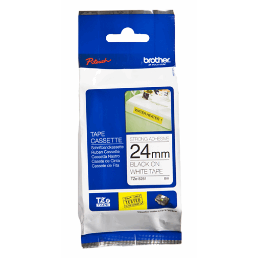 Brother Genuine TZe-S251 Black on White Extra Strength Adhesive Tape for P-touch Label Makers, 24 mm wide x 8 m long – PTouch | Brother