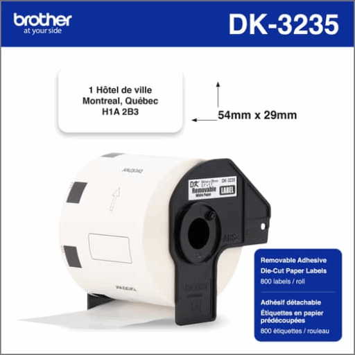 Brother Genuine DK3235 Black/White Removable Adhesive Food Safety Labels (800 labels) 2.1 x 1.1 (54mm x 29 mm) – PTouch | Brother