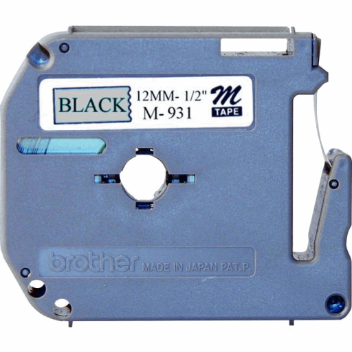 Brother Genuine M931 Black on Silver Non-Laminated Tape for P-touch Label Makers, 12 mm wide x 8 m long – PTouch | Brother