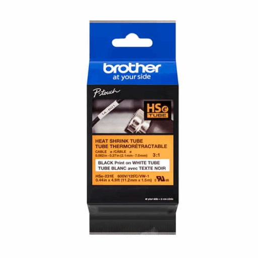 Brother HSE231E Black on White Heat Shrink Tube Label 11.2 mm x 1.5 m – PTouch | Brother