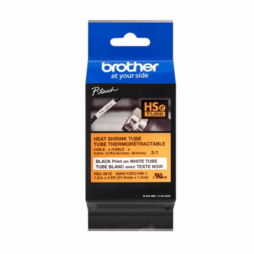 Brother HSE261E Black on White Heat Shrink Tube Label 31 mm x 1.5 m – PTouch | Brother