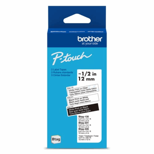 Brother Genuine BTAG3M01 Non-Laminated Tapes for P-touch Label Makers, Neutral 3-Pack ? 12 mm wide x 4 m long – PTouch | Brother