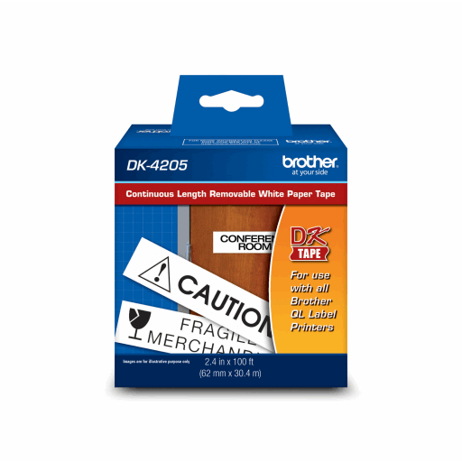 Brother DK-4205 Black/White Removable Continuous Length Paper Tape 2.4" x 100' (62 mm x 30.4 m) – PTouch | Brother