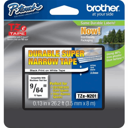 Brother Genuine TZeN201 Black on White Non-Laminated Super-Narrow 3 mm Tape for P-touch Label Makers – PTouch | Brother
