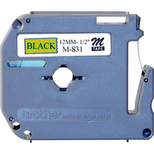 Brother Genuine M831 Black on Gold Non-Laminated Tape for P-touch Label Makers, 12 mm wide x 8 m long – PTouch | Brother