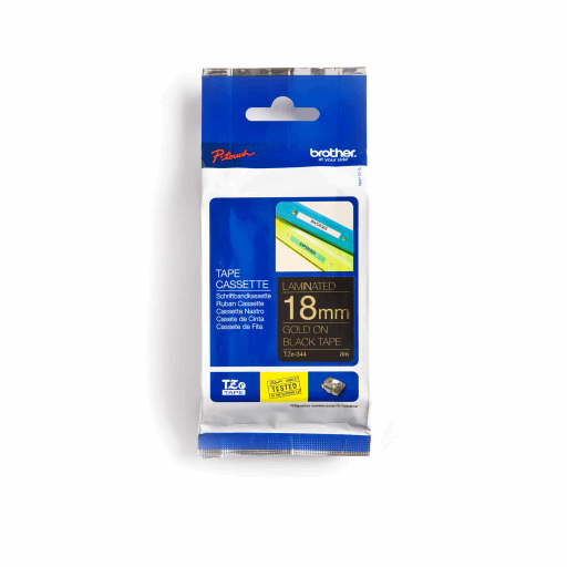 Brother Genuine TZe344 Gold on Black Laminated Tape for P-touch Label Makers, 18 mm wide x 8 m long – PTouch | Brother