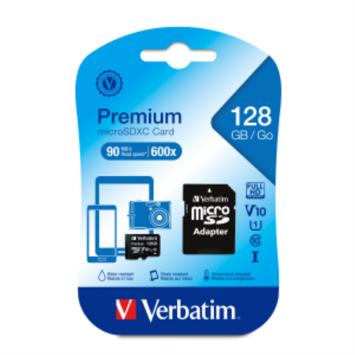 Verbatim 128Gb Prem microSDXC UHS-I V10Cls10 adap – Memory Cards | Verbatim