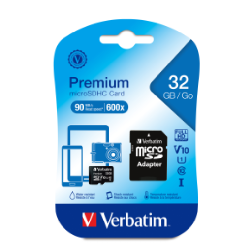 Verbatim 32GB Prem MicroSDHC UHS-I V10 Cls10 Ada – Memory Cards | Verbatim
