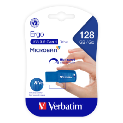 Verbatim 128GB Ergo USB 3.0 Drive - Blue – USB Keys | Verbatim