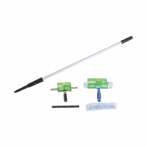 14" Window Care Kit Includes 14" Stainless Steel Squeegee, 14" T-Bar and Microfiber Washing Sleeve, 14" Replacement Microfibre Sleeve and 12ft Extension Pole – General Cleaning | Globe Commercial Products