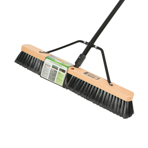 24" Assembled Wood Block Commercial push broom w/Medium Fibers and 54" metal handle – Floor Cleaning | Globe Commercial Products
