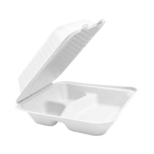 Compostable Hinged Containers - 9" x 9" x 3" / White / 3 Compartment - (Pack of 50) – Food Service | Globe Commercial Products