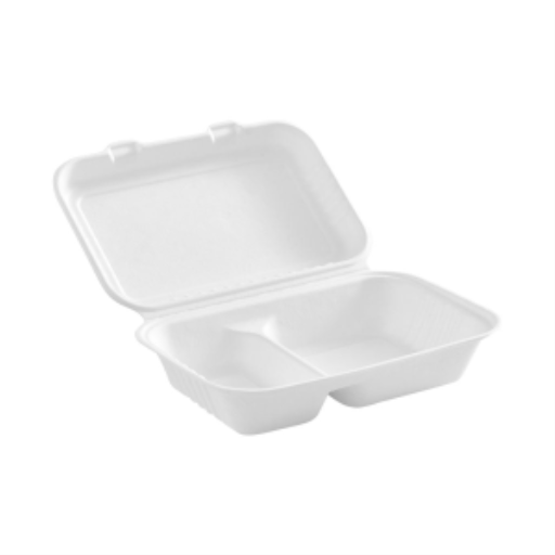 Compostable Hinged Containers - 9" x 6" x 3" / White / 2 Compartment - (Pack of 50) – Food Service | Globe Commercial Products