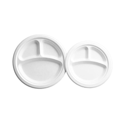 Compostable Round Plate - 10" /White / 3 Compartment (pack of 50) – Food Service | Globe Commercial Products