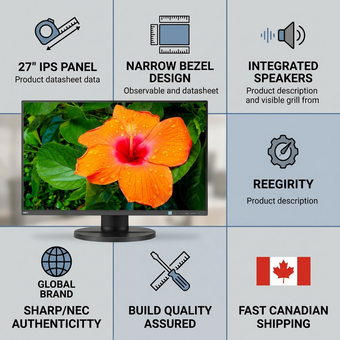 SHARP/NEC E271N-BK 27" Narrow Bezel Desktop Monitor with IPS Panel and Integrated Speakers – Desktop Monitor | SHARP Canada