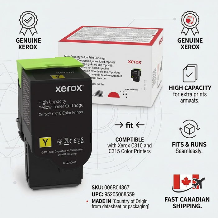 006R04367 Genuine Xerox Yellow High Capactiy Toner Cartridge, Xerox C310 & C315 Color Printer – Laser | Xerox