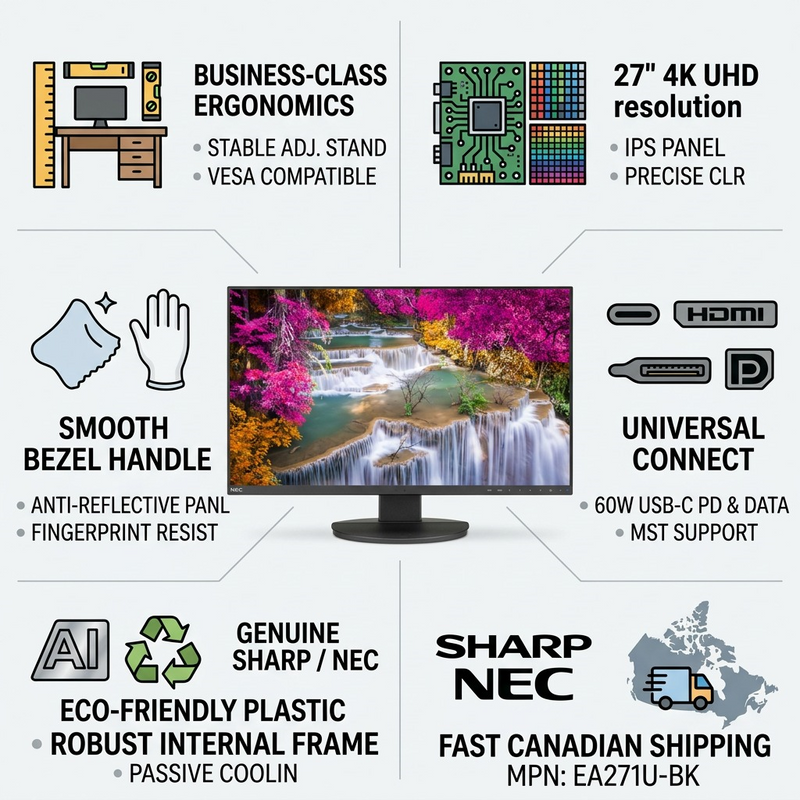 SHARP/NEC EA271U-BK 27" 4K UHD Business-Class Widescreen Desktop Monitor w/ Ultra-Narrow Bezel and USB-C Charging – Desktop Monitor | SHARP Canada