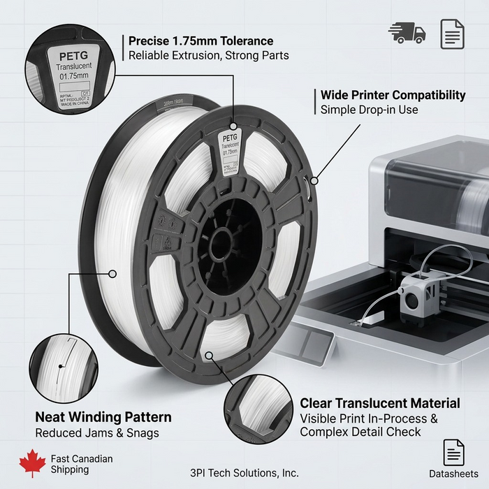 3D PETG Filament Spool, 1.75mm Diameter, Translucent 0.75kg – 3D Filament | 3PI Tech Solutions, Inc