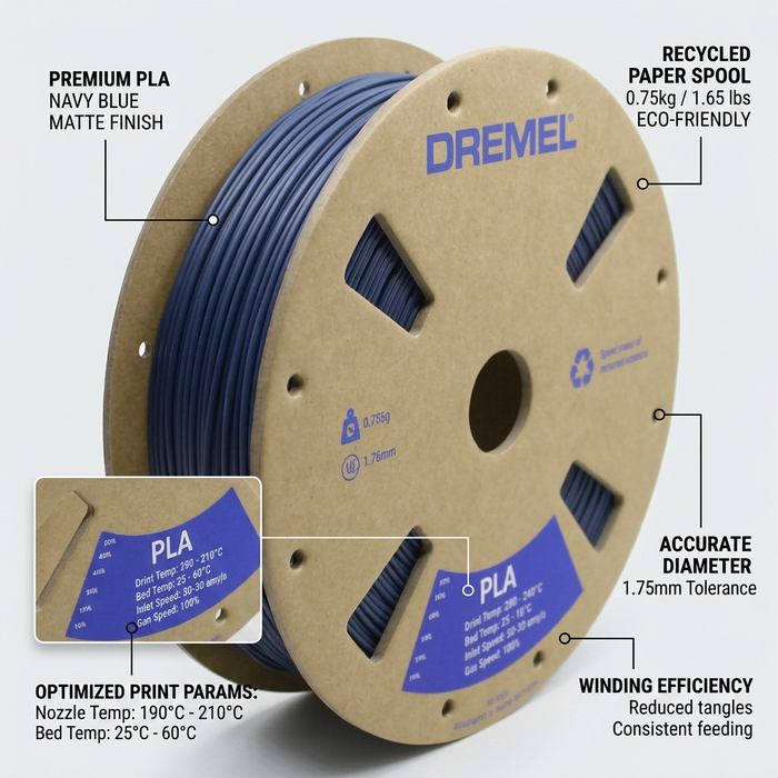 3D PLA Filament Spool, 1.75mm Diameter, Matte Navy Blue 0.75kg – 3D Filament | 3PI Tech Solutions, Inc