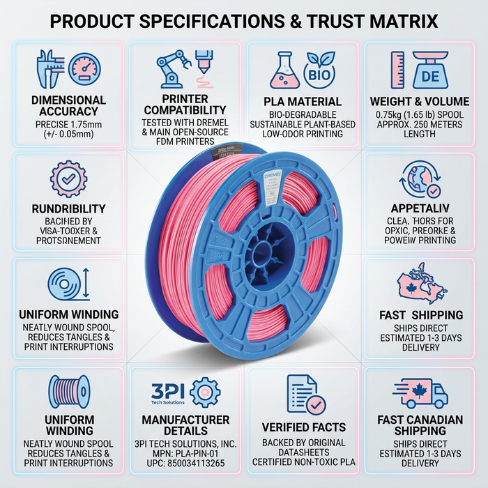 3D PLA Filament Spool, 1.75mm Diameter, 0.75kg – 3D Filament | 3PI Tech Solutions, Inc