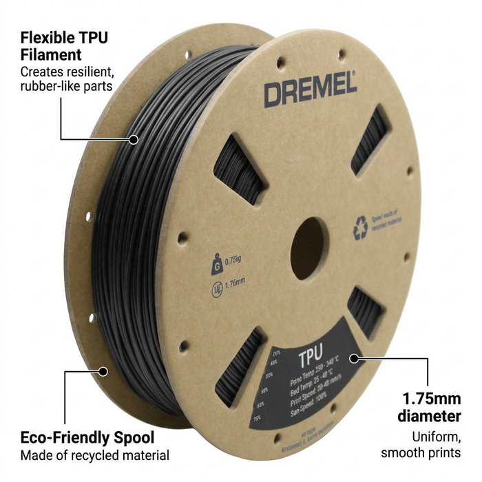 3D TPU Filament Spool, 1.75mm Diameter, Black 0.75kg – 3D Filament | 3PI Tech Solutions, Inc