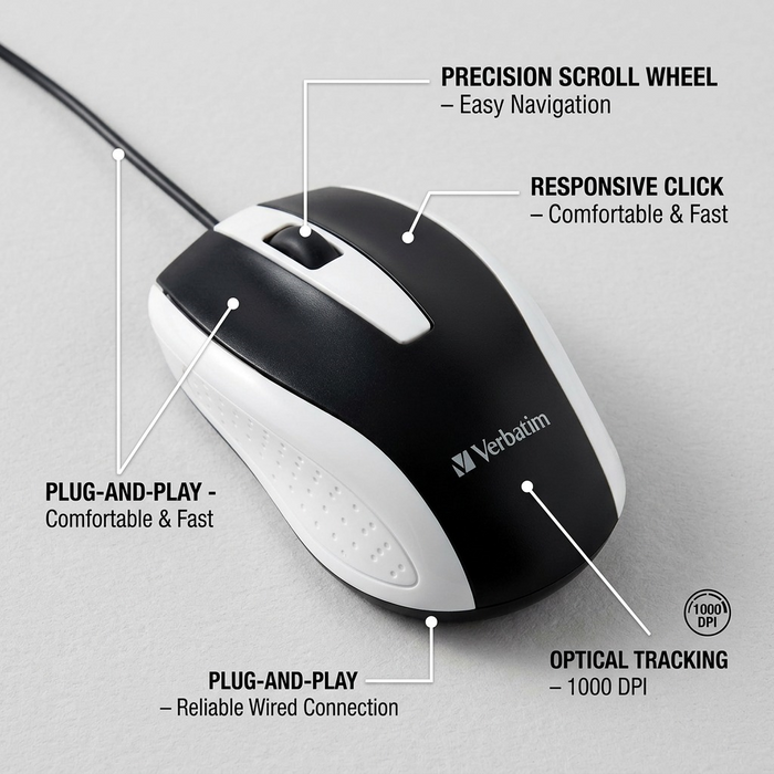 Verbatim Wired Optical Bravo Mouse - White – Keyboards & Mice | Verbatim
