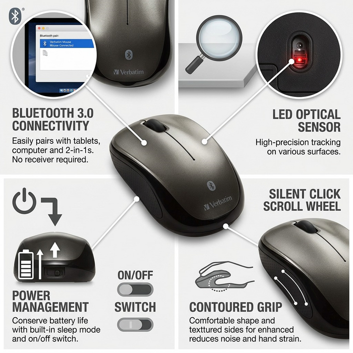Verbatim Bluetooth Wireless LED Mouse - Graphite – Keyboards & Mice | Verbatim