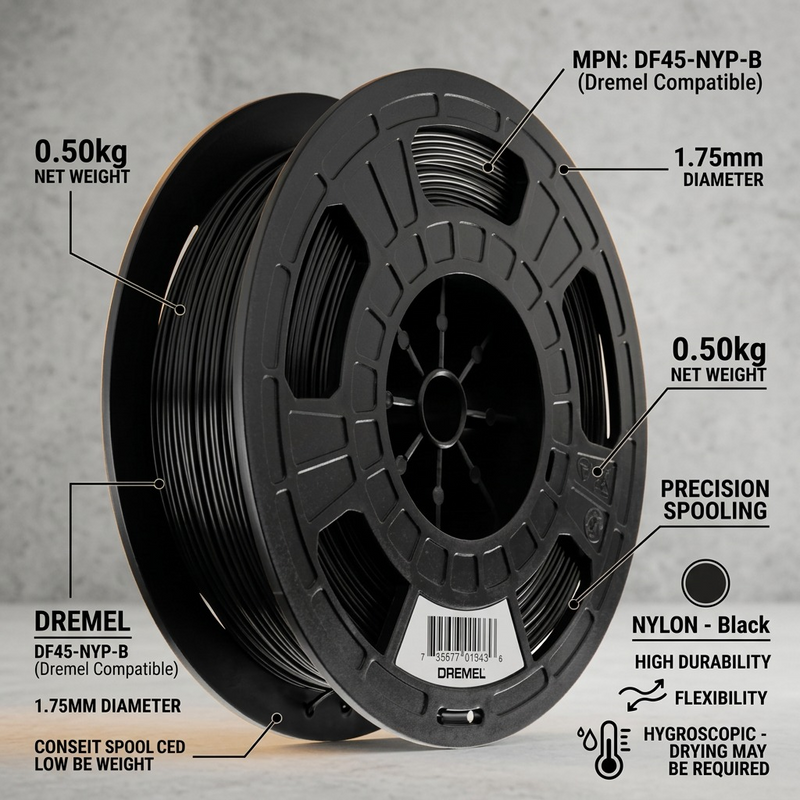 3D Nylon Filament Spool – Black, 1.75 mm, 0.50 kg