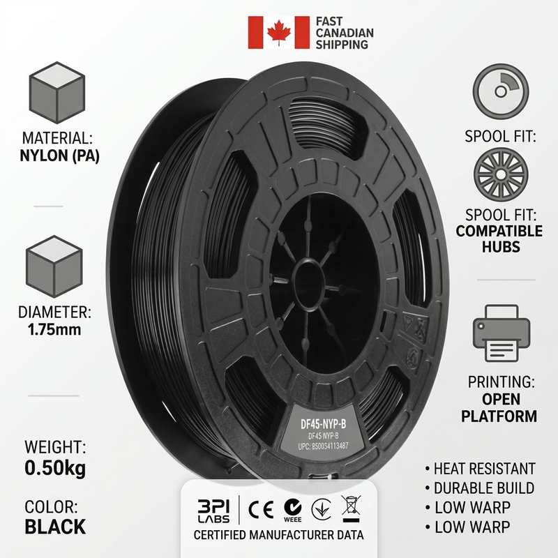 3D Nylon Filament Spool – Black, 1.75 mm, 0.50 kg