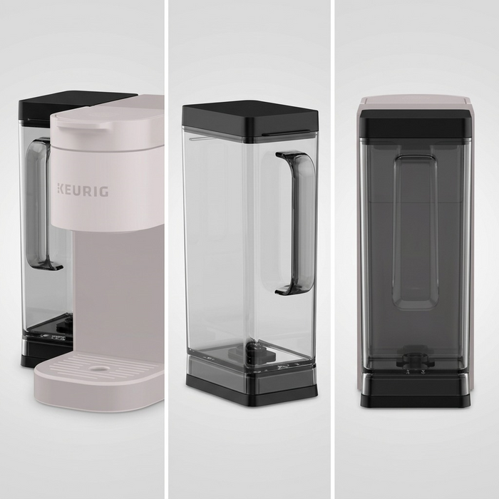 PDP matrix shows three angles of the 76-38571 Keurig K-2500 clear 3.25L water reservoir and base on a neutral background.