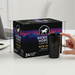 A photorealistic comparison image showing the 24-count Kicking Horse Coffee Kick Ass K-Cup box from image_0.png positioned next to a standard 12 fl oz ceramic coffee mug for size reference.