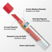 Refill Lead Red (0.7mm) Medium, 12 Leads per Tube – Colour Lead Refills | Pentel Stationery of Canada Ltd.