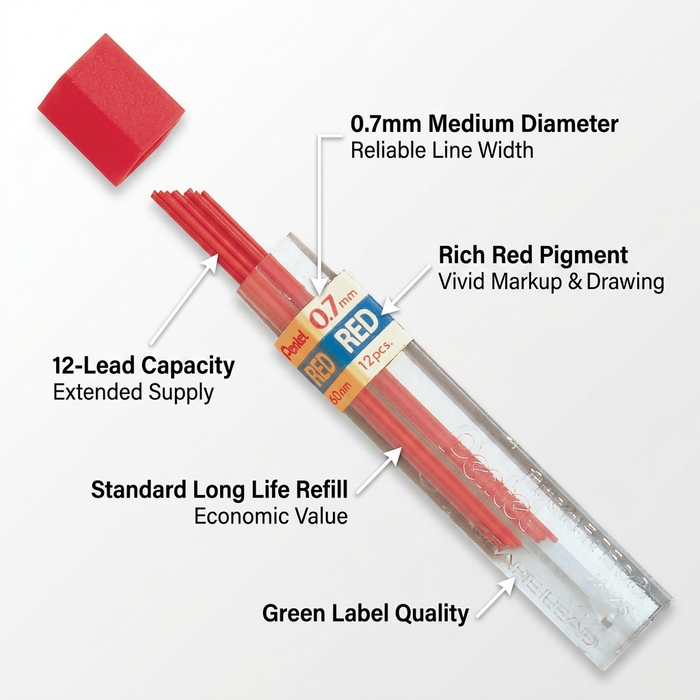 Refill Lead Red (0.7mm) Medium, 12 Leads per Tube – Colour Lead Refills | Pentel Stationery of Canada Ltd.