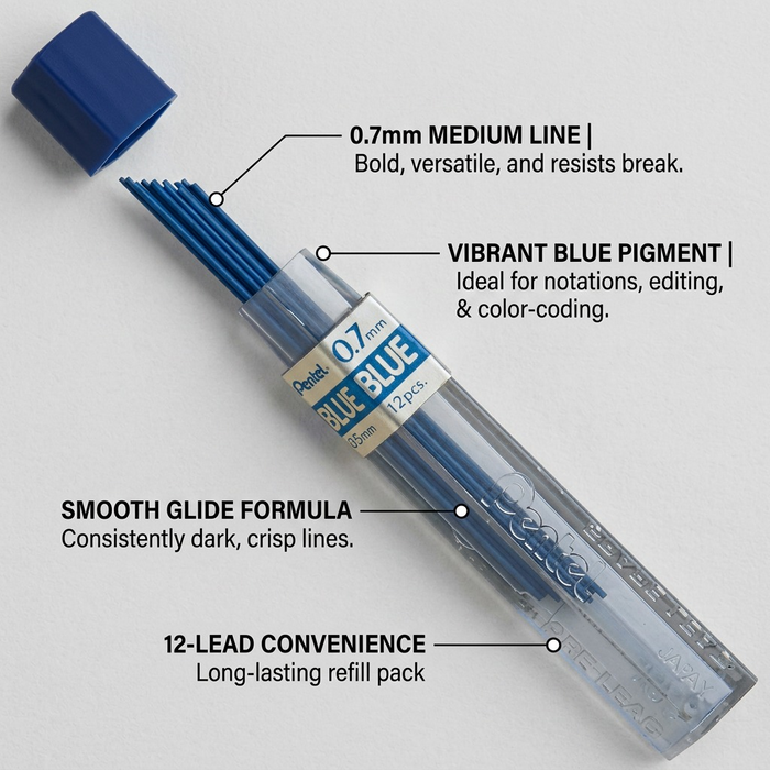 Refill Lead Blue (0.7mm) Medium, 12 Leads per Tube – Colour Lead Refills | Pentel Stationery of Canada Ltd.