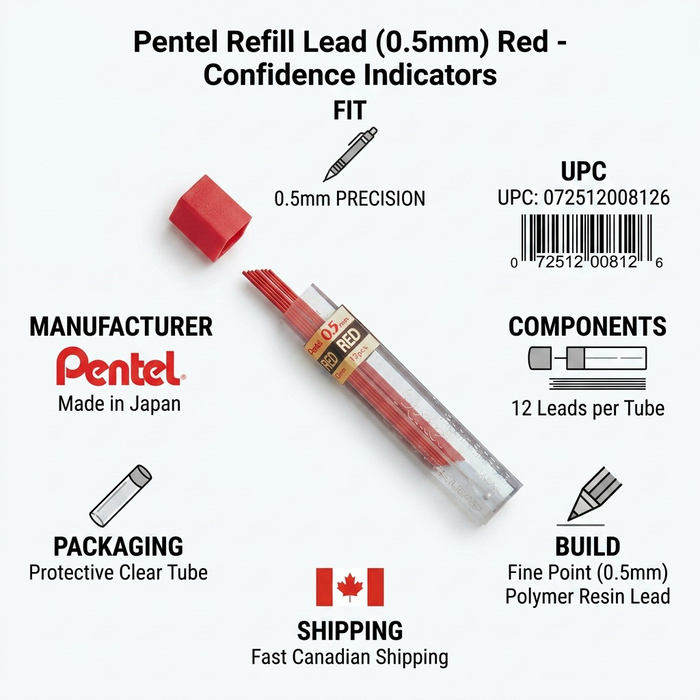 Refill Lead Red (0.5mm) Fine, 12 Leads per Tube – Colour Lead Refills | Pentel Stationery of Canada Ltd.