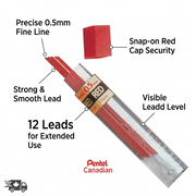 Refill Lead Red (0.5mm) Fine, 12 Leads per Tube – Colour Lead Refills | Pentel Stationery of Canada Ltd.