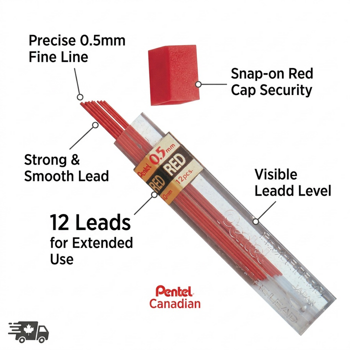 Refill Lead Red (0.5mm) Fine, 12 Leads per Tube – Colour Lead Refills | Pentel Stationery of Canada Ltd.