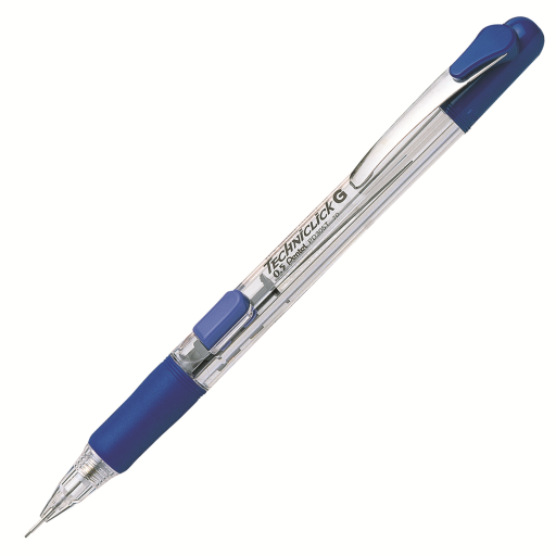 Twist-Erase Click Mechanical Pencil (0.7mm) Clear Barrel, Blue Grip – Mechanical Pencil | Pentel Stationery of Canada Ltd.