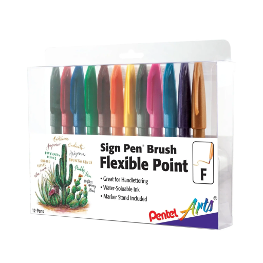 Pentel Brush Sign Pen Set 1 Colours 12PC PK Asstd. (A/D/F/V/S/G/C/B/E/P/N/Y) – Brush Marker | Pentel Stationery of Canada Ltd.