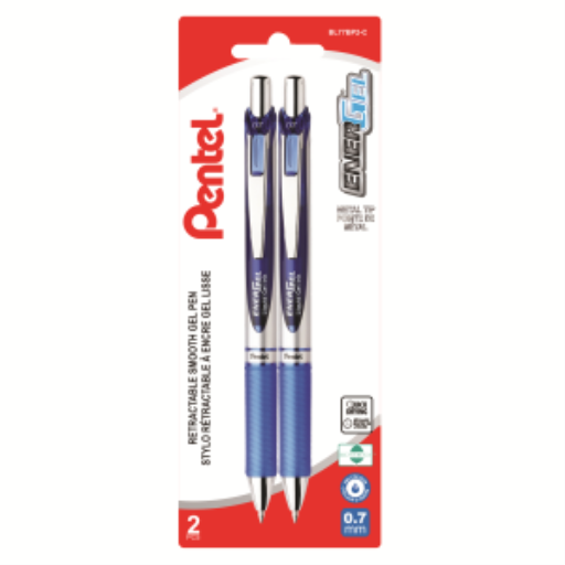 EnerGel Retractable Gel Roller, (0.7mm) Metal Tip, Blue Ink, 2PC Pack – Gel Roller Pen | Pentel Stationery of Canada Ltd.