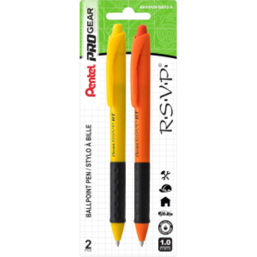 R.S.V.P. Safety Colour Barrel Ballpoint Pen Retractable, Black Ink, 2PC Pack – Ballpoint Pen | Pentel Stationery of Canada Ltd.