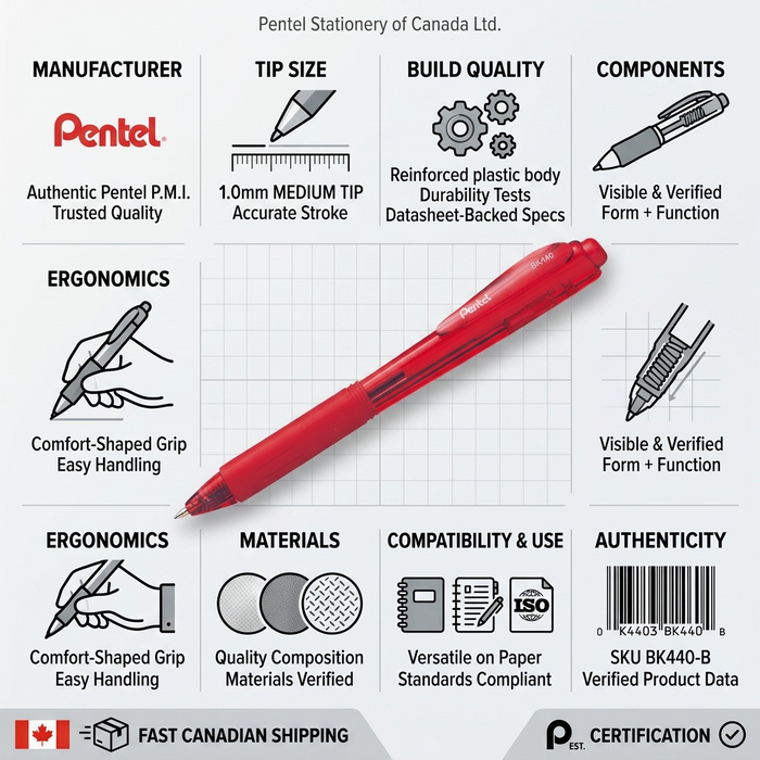 Wow! Retractable Ballpoint Pen, (1.0mm) Medium Tip, Red Ink – Ballpoint Pen | Pentel Stationery of Canada Ltd.