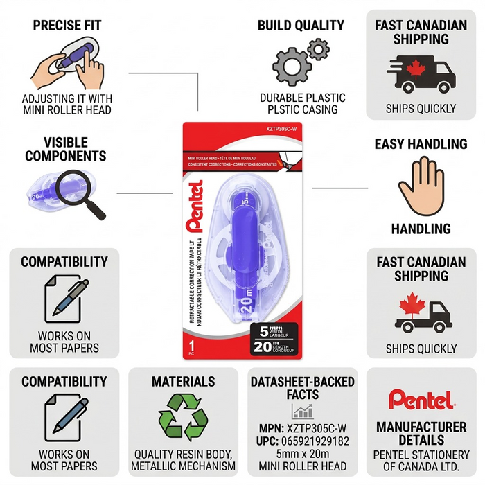 Pentel Retractable Correction Tape 5mm x 20M – Default | Pentel Stationery of Canada Ltd.