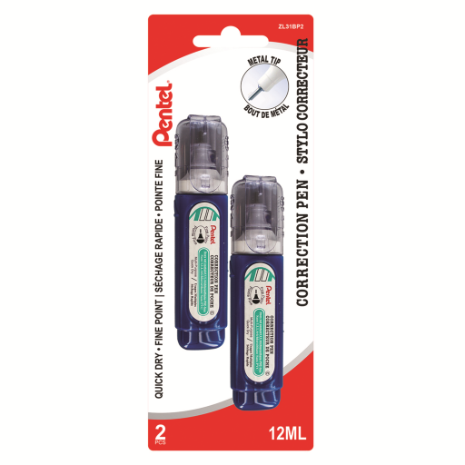 Fine Point Correction Pen (12ML) 2PC Pack, White Correction Ink – Default | Pentel Stationery of Canada Ltd.