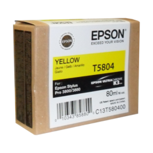 Epson T580400 Genuine UltraChrome Yellow Ink – 80 mL – Stylus Pro 3800