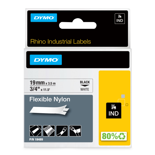 Étiquette flexible en nylon blanc Rhino 3/4" - 19 mm