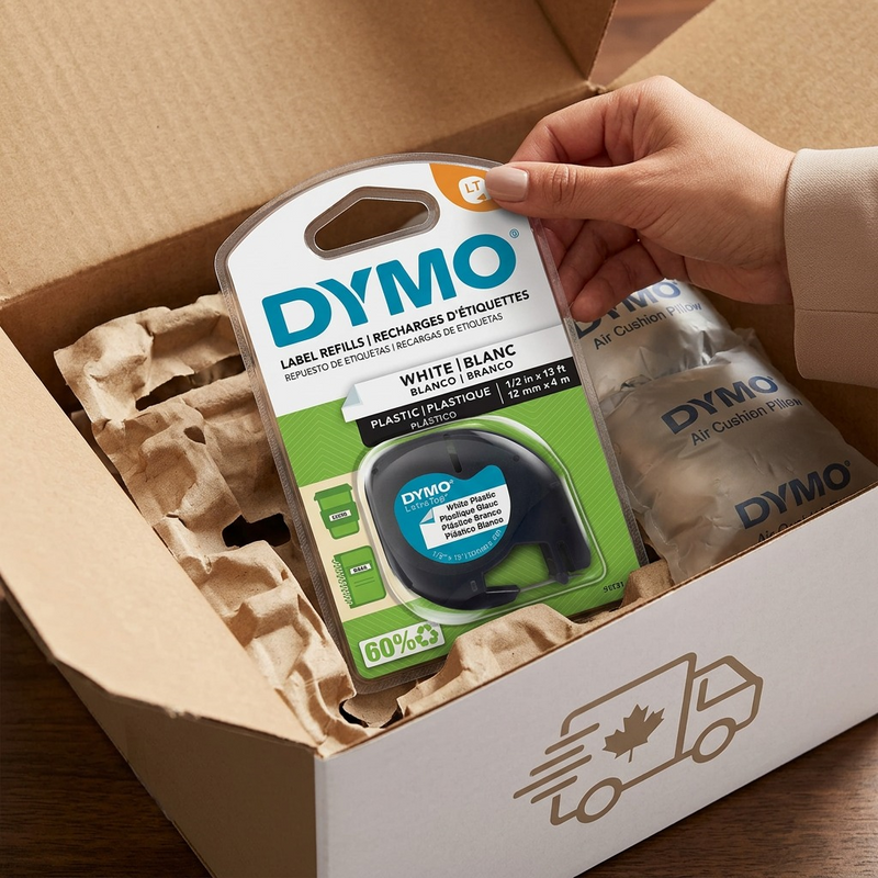 DYMO LT Plastic Labels for LetraTag Label Makers, Black Print on White Labels, 1/2" x 13-Foot Roll
